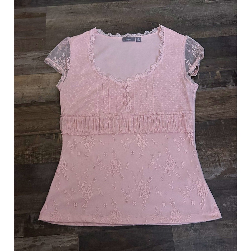apt. 9 Pink Floral Lace Lined Blouse Scoop Neck Cap Sleeve Women Regular S